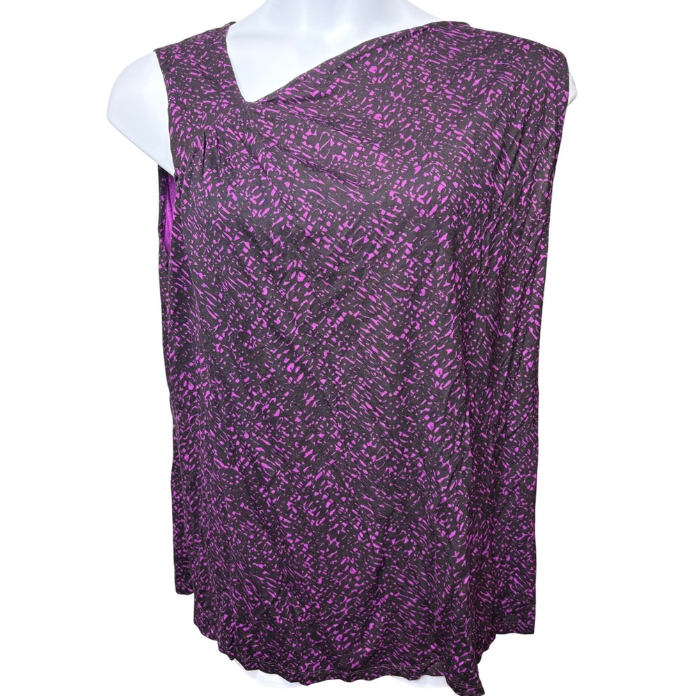 NWT ANNE KLEIN Womens Purple Black Asymmetrical Sleeveless Blouse 3X Modernist